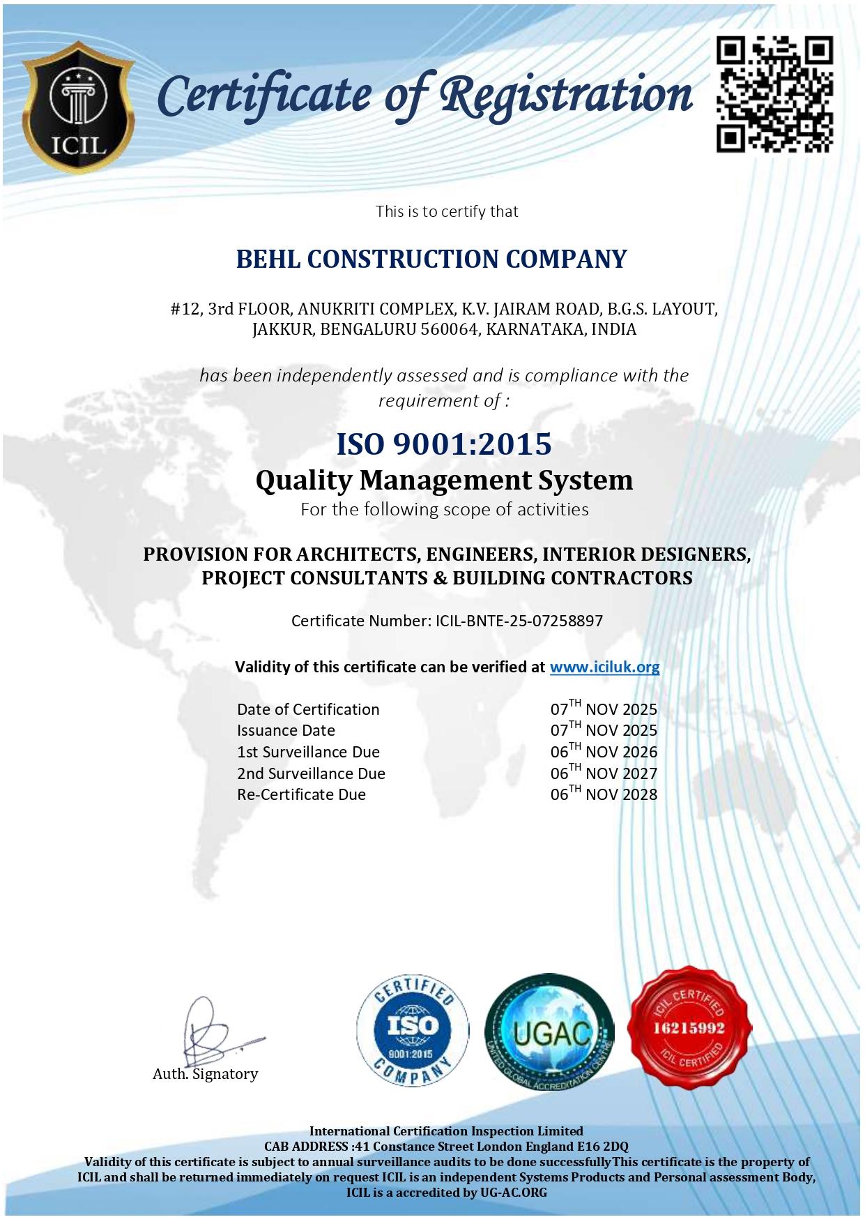 ISO 9001:2015 - Quality Management System certificate